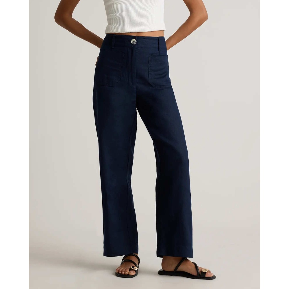 Quince European Linen Wide Leg Patch Pocket Pants Deep Navy Size 8 NWT